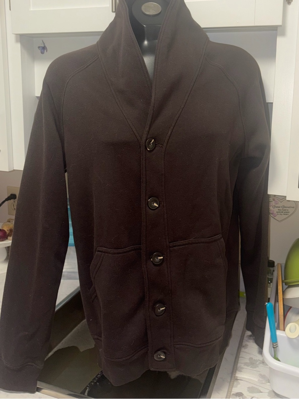 Women's Brown Button-Front Shawl Collar Cardigan Sweater